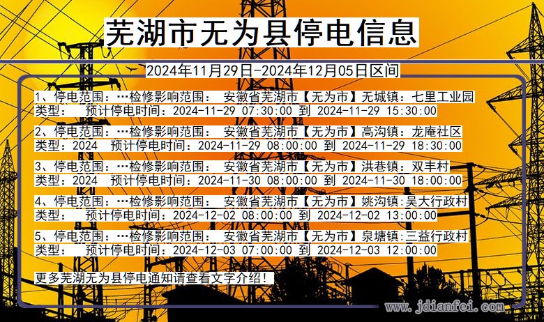 安徽省芜湖无为停电通知