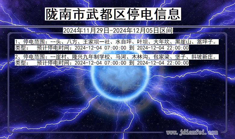 甘肃省陇南武都停电通知