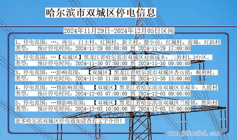 黑龙江省哈尔滨双城停电通知