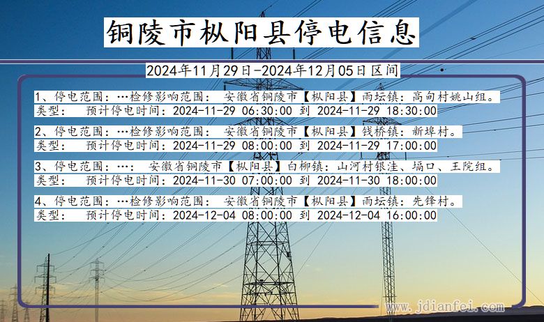 安徽省铜陵枞阳停电通知