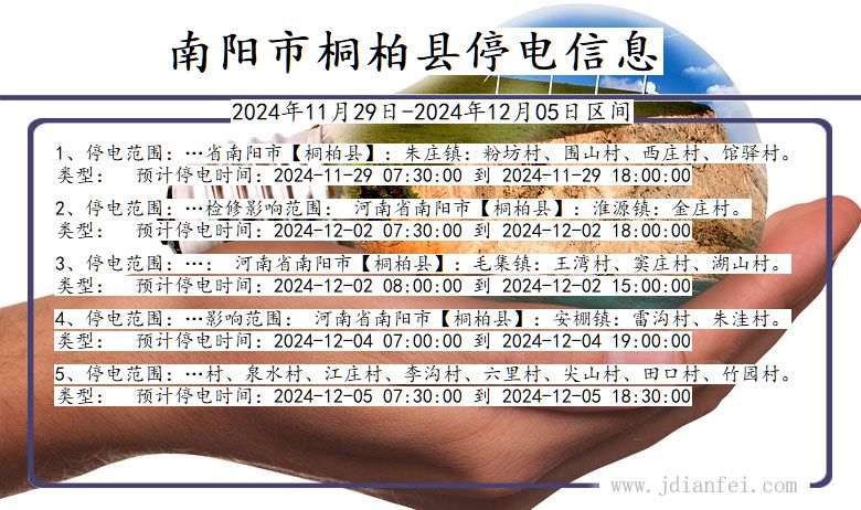 河南省南阳桐柏停电通知