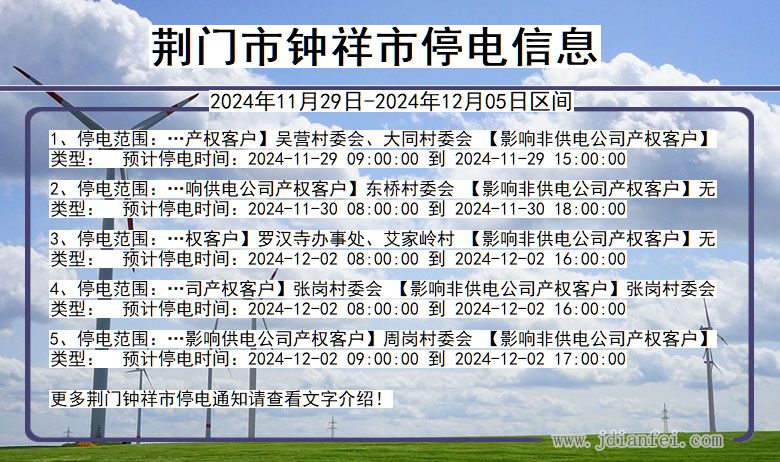 湖北省荆门钟祥停电通知