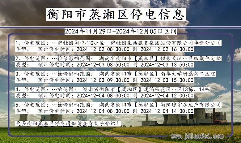 湖南省衡阳蒸湘停电通知