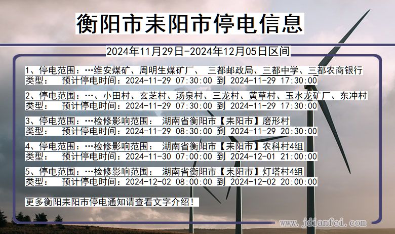 湖南省衡阳耒阳停电通知