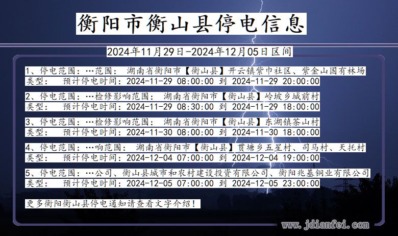 湖南省衡阳衡山停电通知