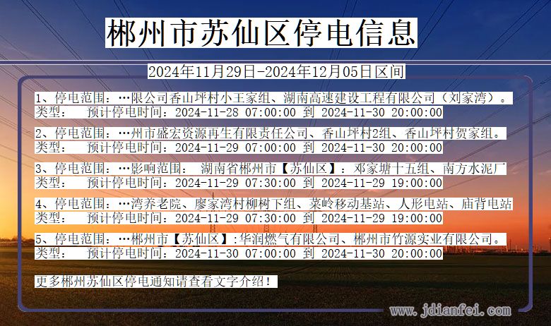 湖南省郴州苏仙停电通知