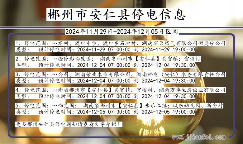 湖南省郴州安仁停电通知