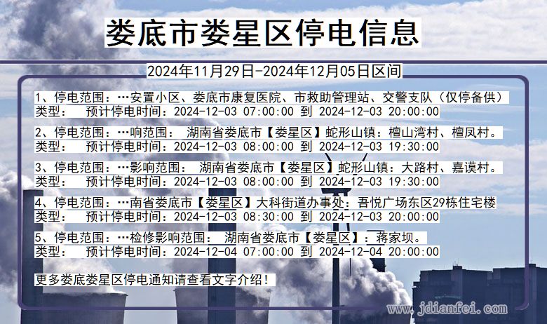 湖南省娄底娄星停电通知