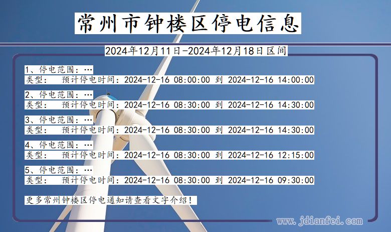 江苏省常州钟楼停电通知