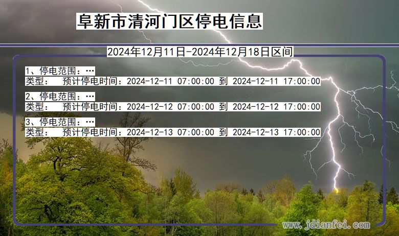 辽宁省阜新清河门停电通知