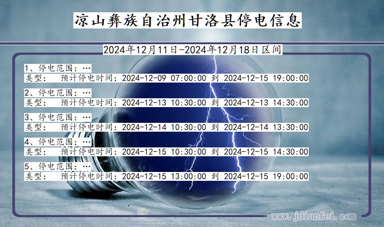 四川省凉山彝族自治州甘洛停电通知