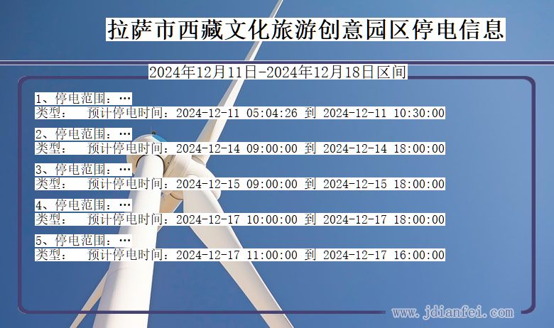 西藏自治区拉萨西藏文化旅游创意园停电通知