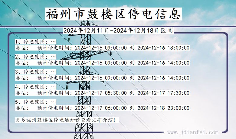 福建省福州鼓楼停电通知