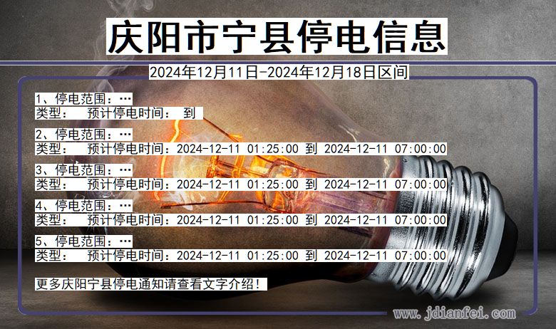 甘肃省庆阳宁县停电通知