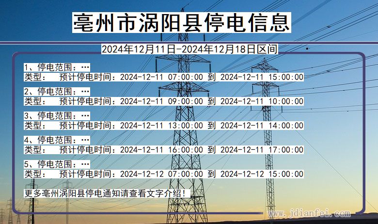 安徽省亳州涡阳停电通知