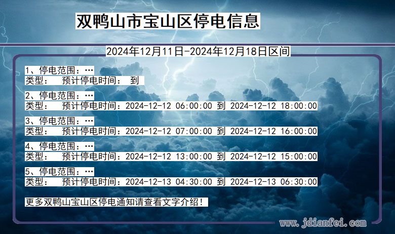 黑龙江省双鸭山宝山停电通知