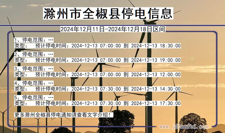 安徽省滁州全椒停电通知