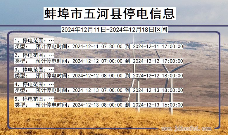 安徽省蚌埠五河停电通知