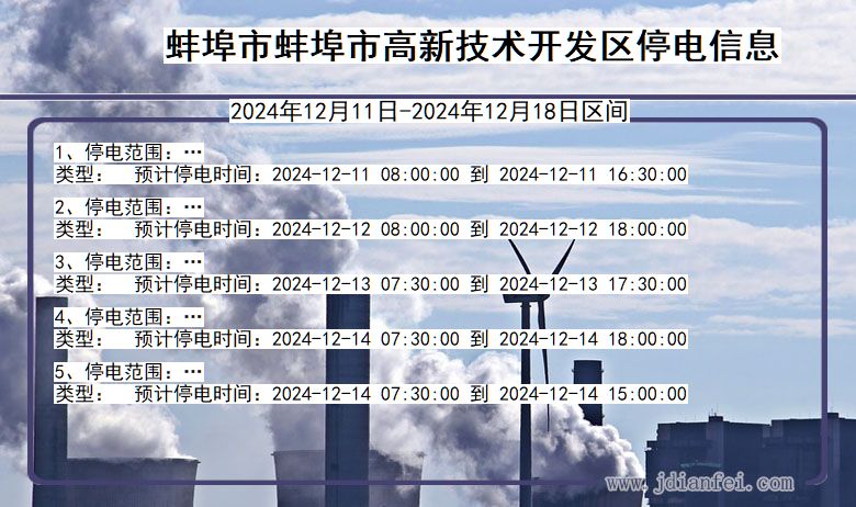 安徽省蚌埠蚌埠市高新技术开发停电通知