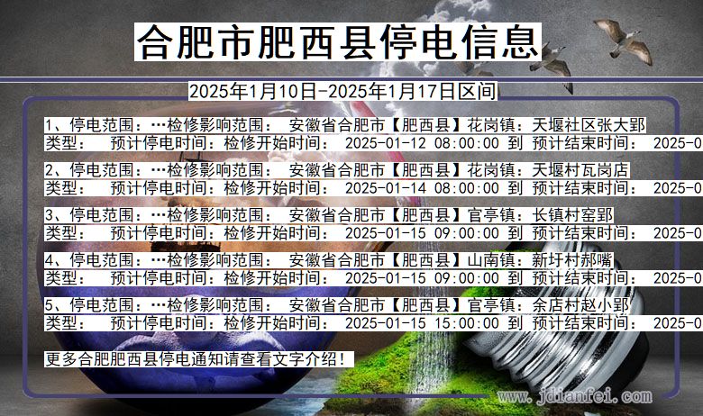 安徽省合肥肥西停电通知