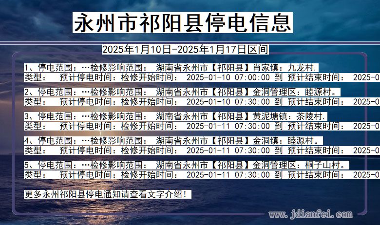 湖南省永州祁阳停电通知