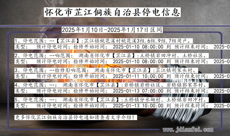 湖南省怀化芷江侗族自治停电通知