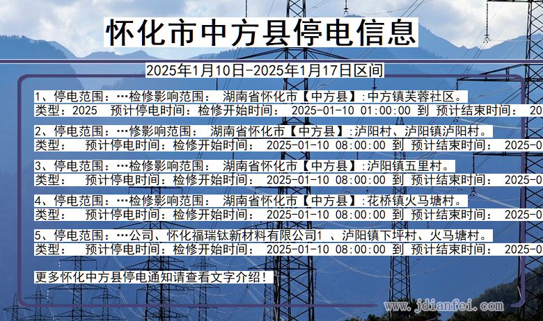 湖南省怀化中方停电通知