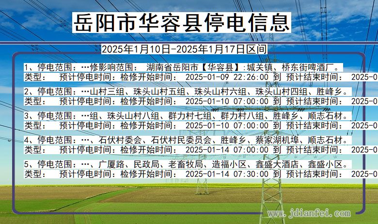 湖南省岳阳华容停电通知