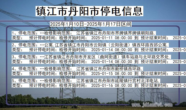 江苏省镇江丹阳停电通知