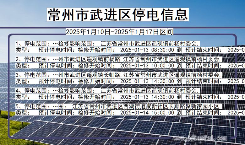 江苏省常州武进停电通知