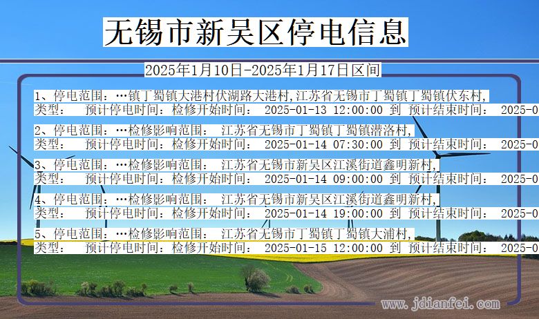 江苏省无锡新吴停电通知