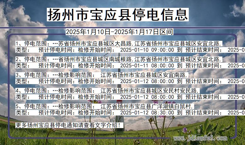 江苏省扬州宝应停电通知