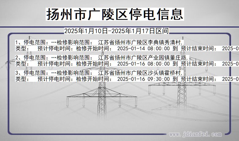 江苏省扬州广陵停电通知