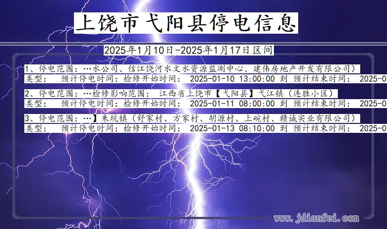 江西省上饶弋阳停电通知