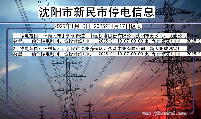 辽宁省沈阳新民停电通知