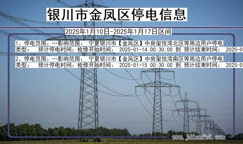 宁夏回族自治区银川金凤停电通知