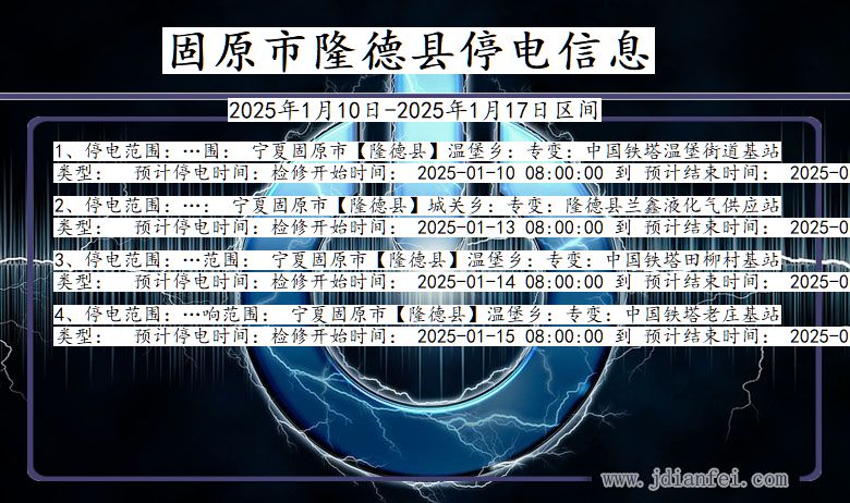 宁夏回族自治区固原隆德停电通知