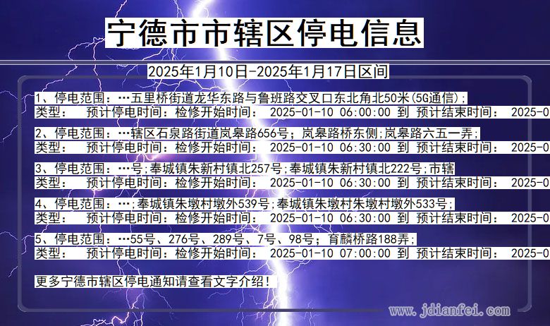 福建省宁德市辖停电通知