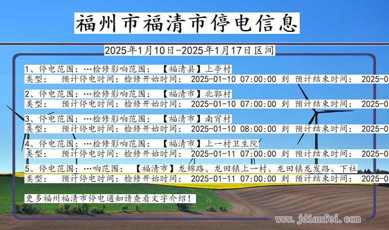 福建省福州福清停电通知