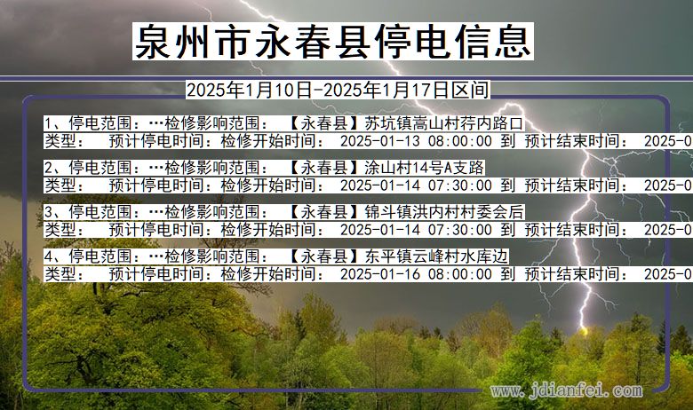 福建省泉州永春停电通知