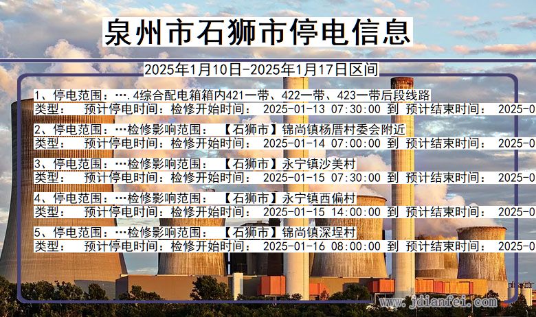 福建省泉州石狮停电通知