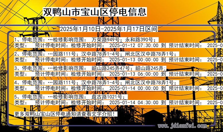 黑龙江省双鸭山宝山停电通知