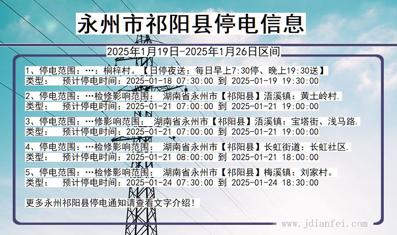 湖南省永州祁阳停电通知