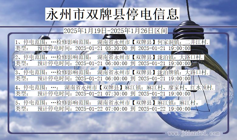 湖南省永州双牌停电通知