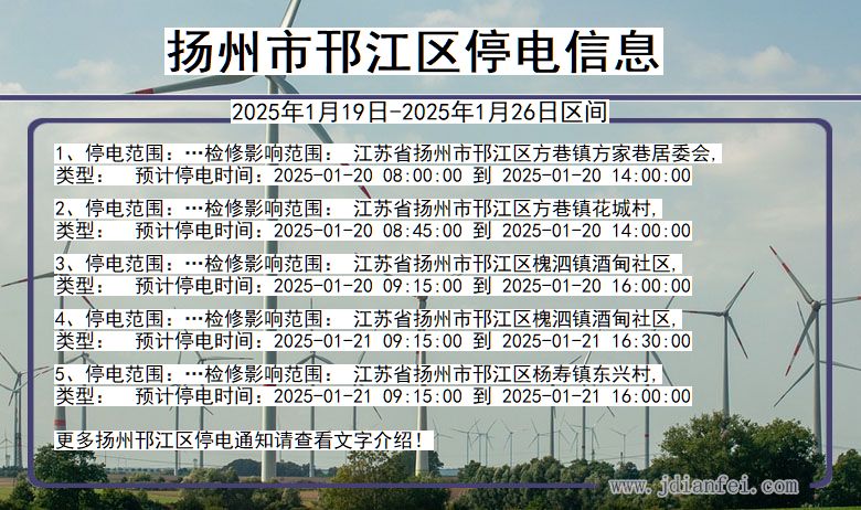 江苏省扬州邗江停电通知