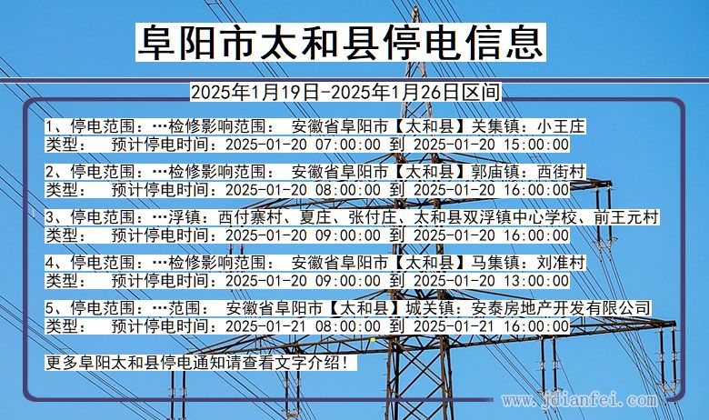 安徽省阜阳太和停电通知