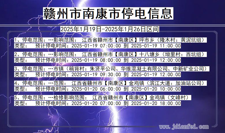 江西省赣州南康停电通知