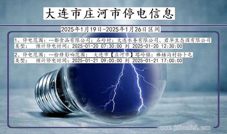 辽宁省大连庄河停电通知