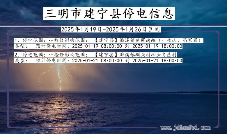 福建省三明建宁停电通知