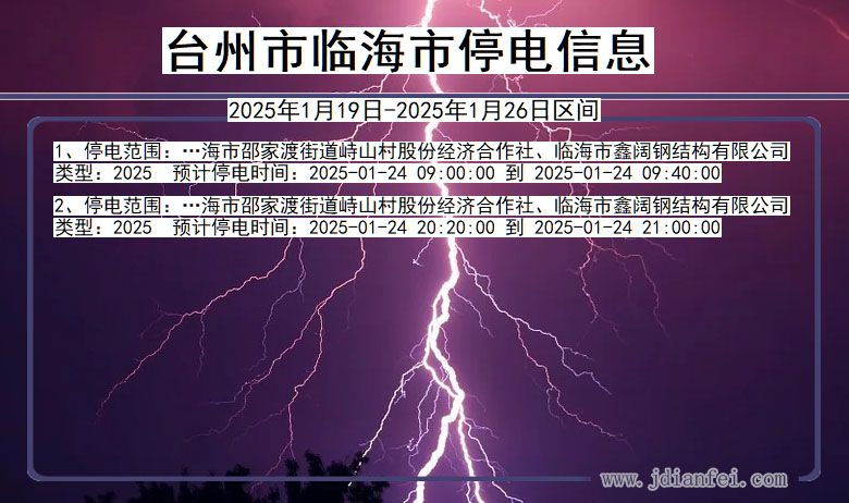 浙江省台州临海停电通知